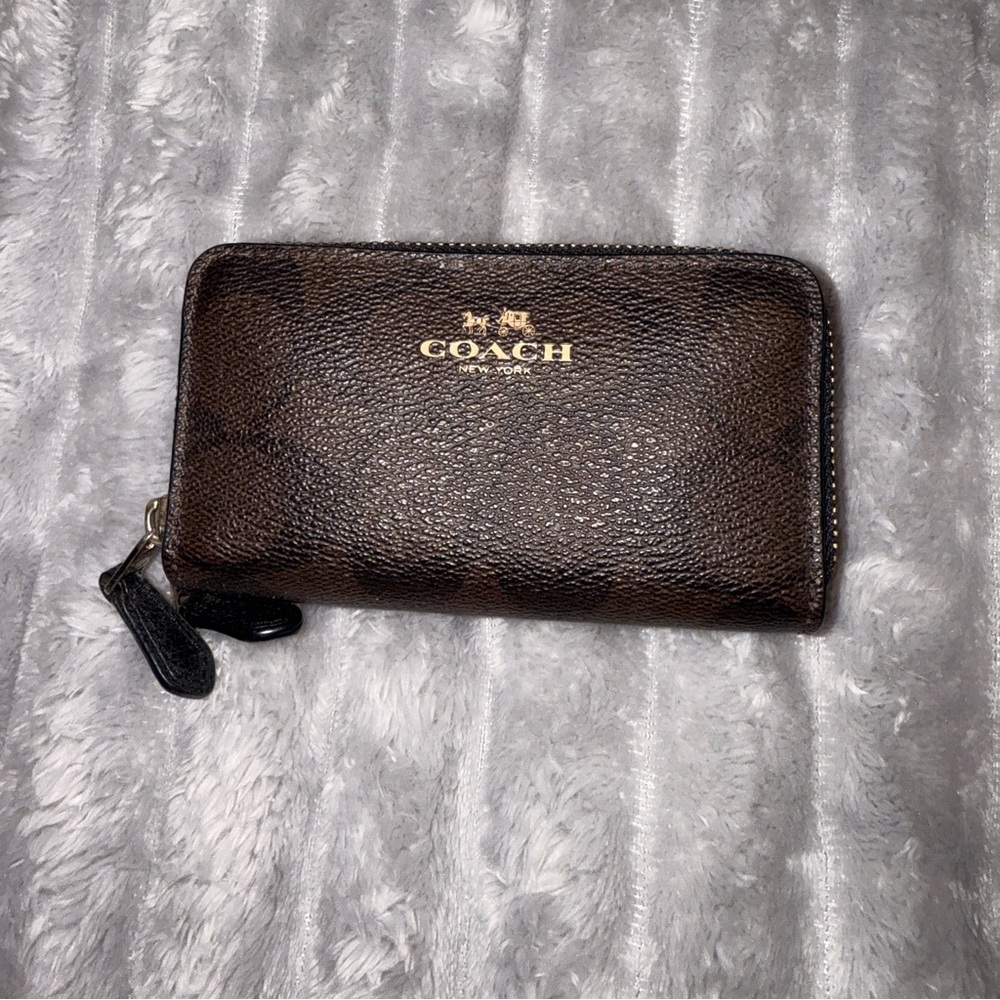 Coach Dark Brown Leather Zip Wallet